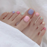 24pcs Summer Color False Toenails Purple Pink Sweet Korean Fake Toe Nails Wearable Detachable Square Head Press on Toenails