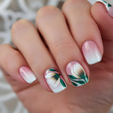 24pcs/set short Medium square fake nails for women gradient nude pink flowers french almond summer tips press on false nail art