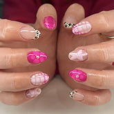 24pcs Leopard Print French Press on Nails Y2k Star Crocodile Pattern Fake Nail Tips Wearable Spice Girl Short Almond False Nails