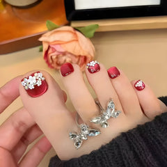 24pcs Blue Cat Eye Press on Toenails with 3d Butterfly Summer Wearable False Toe Nails Glitter Diamond Design Fake Toenails