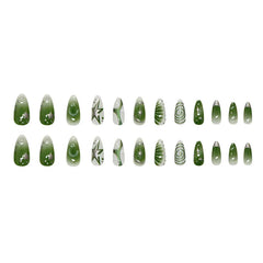 24pcs Summer Green Almond Press on Nails Fashion y2k Star Print False Nails Ins Simple Wearable Reusable Fake Nails for Women