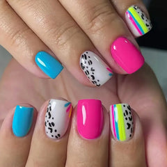 24pcs/set short square ballet fake nails gradient blue purple green pink autumn summer full cover nail tips press on false nail