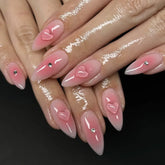 24pcs Pink Blush Press on Nails Sweet Love Design Almond False Nails for Girl Wearable Reusable Ins Simple Fake Nail Tips