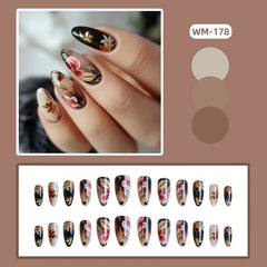 24pcs Classical Flowers Press on Nails Watercolor Butterflys Flowers Print False Nails Wearable Spicy Girls Fake Nails for Women