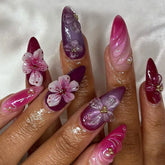 24pcs Flower Printed Fake Nail Tips INS Gradient Color Short Almond False Nails for Women Wearable European Press on Nails