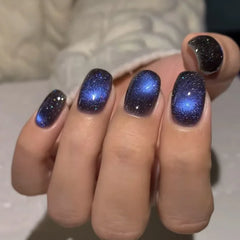 24Pcs Gradient Color Fake Nail Simple Short Ballet Wearable False Nails with Cat Eye Design Press on Nails Full Cover Nail Tips