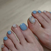 24pcs Summer Blue False Toenails Shiny Powder Cat Eye Fake Toenails Tips Wearable Detachable Spice Girl Press on Toe nails