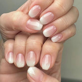 24Pcs Short Square Press on Fake Nails Simple Gradient White Nude Pink False Nails Wearable French Full Cover Nail Art Tips