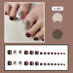 24pcs Red French False Toenails Summer Square Fake Toenails Wearable Detachable Cherry Diamond Decor Press on Nails for Toe