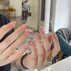 10Pcs Nude Color Gradient Handmade Nail Tips Short Square Sweet Fashion Press on Nails Reusable Simple Wearable False Nails Set