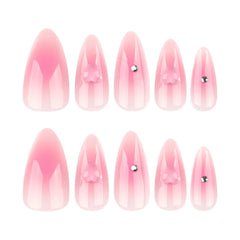 24pcs Pink Blush Press on Nails Sweet Love Design Almond False Nails for Girl Wearable Reusable Ins Simple Fake Nail Tips