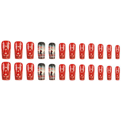24pcs Romantic Valentine's Day Press on Nails Pink Love Couple False Nails Wearable Spicy Girl Square Head Fake Nails for Women