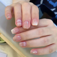 24pcs/set short Medium square fake nails for women gradient nude pink flowers french almond summer tips press on false nail art