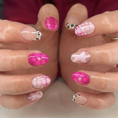 24pcs Leopard Print French Press on Nails Y2k Star Crocodile Pattern Fake Nail Tips Wearable Spice Girl Short Almond False Nails