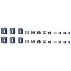 24pcs Blue Cat Eye False Toenails shiny Rhinestone Decor Fake Toenails Wearable Reusable Fashion Korean Press on Toenails