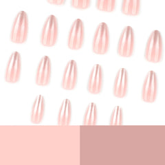 24pcs Shiny Nude Pink False Nails Ins Simple Almond Fake Nails Tips Wearable Detachable Sweet Korean Press on Nails