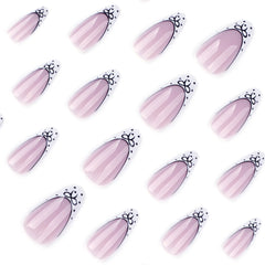 24pcs Short Almond Press on Nails French Black Bow Dot Print False Nails Wearable Reusable Spicy Girl Korean Fake Nails