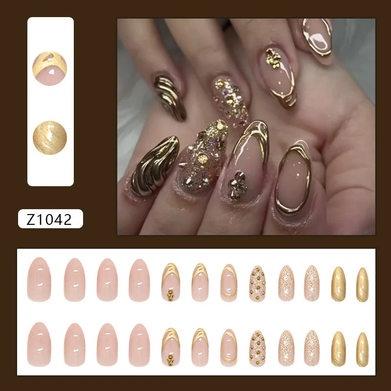 24pcs Sweet Cool False Nails Purple Love Almond Fake Nails Tips for Women Wearable Detachable Spice Girl French Press on Nails