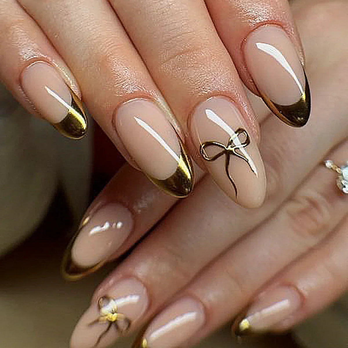 24pcs Short Almond Press on Nails French Black Bow Dot Print False Nails Wearable Reusable Spicy Girl Korean Fake Nails