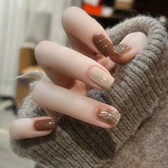 24Pcs Gradient Color Fake Nail Simple Short Ballet Wearable False Nails with Cat Eye Design Press on Nails Full Cover Nail Tips