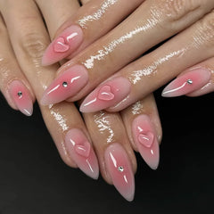 24pcs Pink Blush Press on Nails Sweet Love Design Almond False Nails for Girl Wearable Reusable Ins Simple Fake Nail Tips