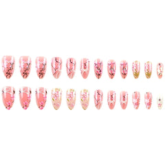 24pcs Sweet Pink Flower Press on Nails Ins Pink Blush Almond False Nails Wearable Reusable Fashion Korean Fake Nails for Women