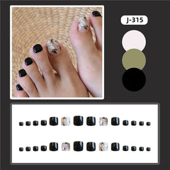 24pcs Flower Print Press on Toenails Summer Wearable False Toe Nails Wearable Spicy Girl Sweet Korean Style Fake Toenails