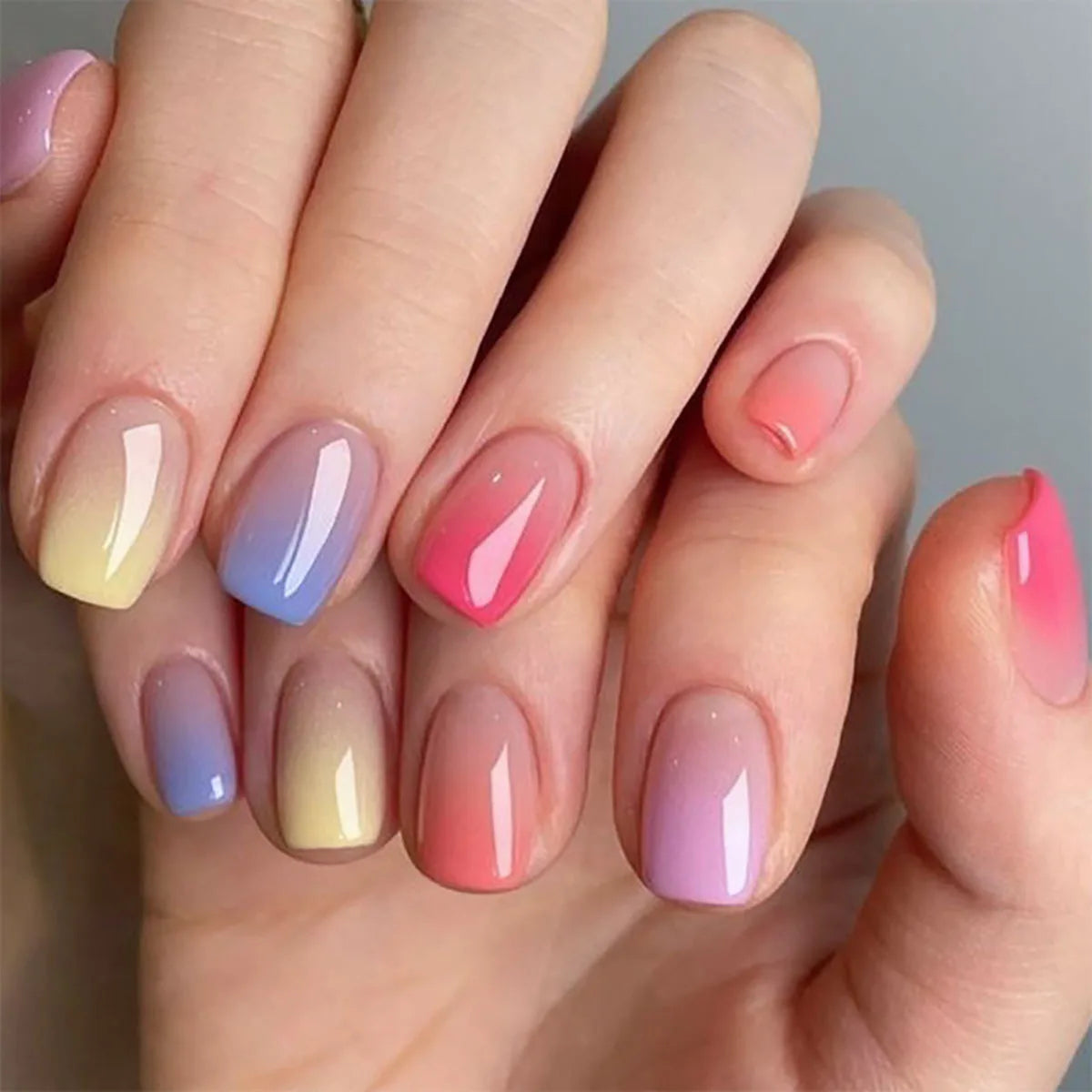 24pcs/set short square ballet fake nails gradient blue purple green pink autumn summer full cover nail tips press on false nail