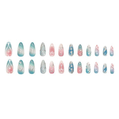 24pcs Ins Almond Press on Nails Gothic Sliver Metal Line y2k Fake Nails Detachable Wearable Sweet Cool Spicy Girl False Nails