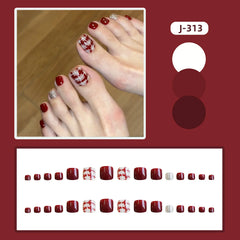 24pcs Flower Print Press on Toenails Summer Wearable False Toe Nails Wearable Spicy Girl Sweet Korean Style Fake Toenails