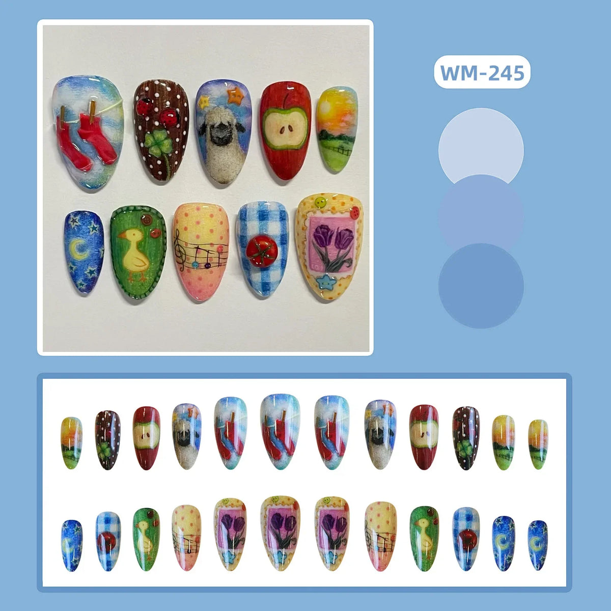 24pcs Sweet Almond Press on Nails y2k Fruit Bow Print False Nail Tips Wearable Spicy Girl Sweet Cool 2D Pattern Fake Nails